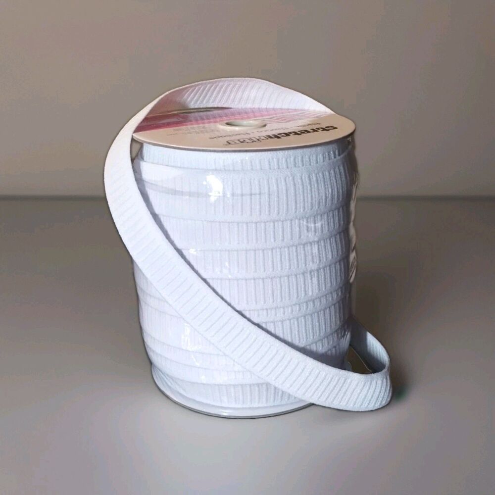 Stretchrite White Elastic, 1" x 3 Yards, Woven Flat Non-Roll - NEW
